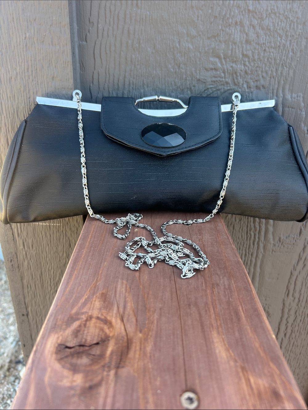 Bijoux Terner Black Kisslock Clutch with Silver Chain